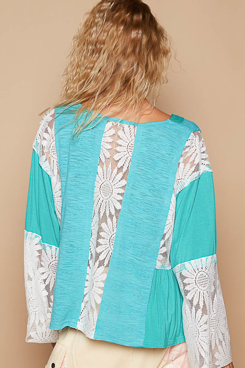 V-Neck Lace Detail Top