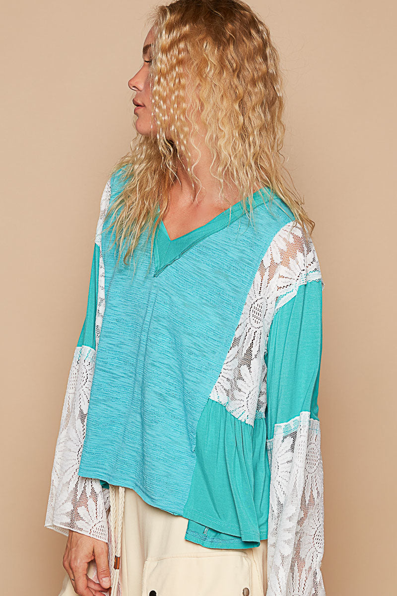 V-Neck Lace Detail Top