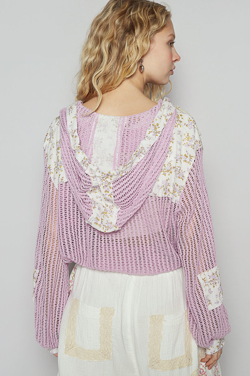 Open Weave Floral Hoodie