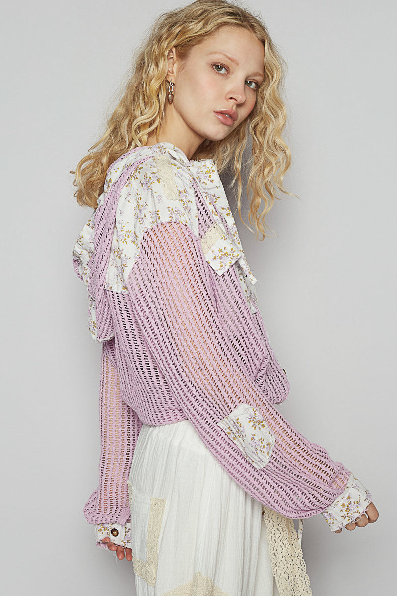 Open Weave Floral Hoodie