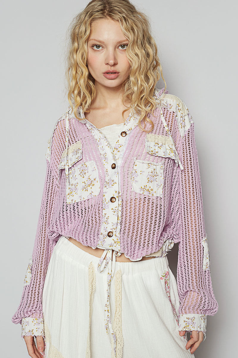 Open Weave Floral Hoodie