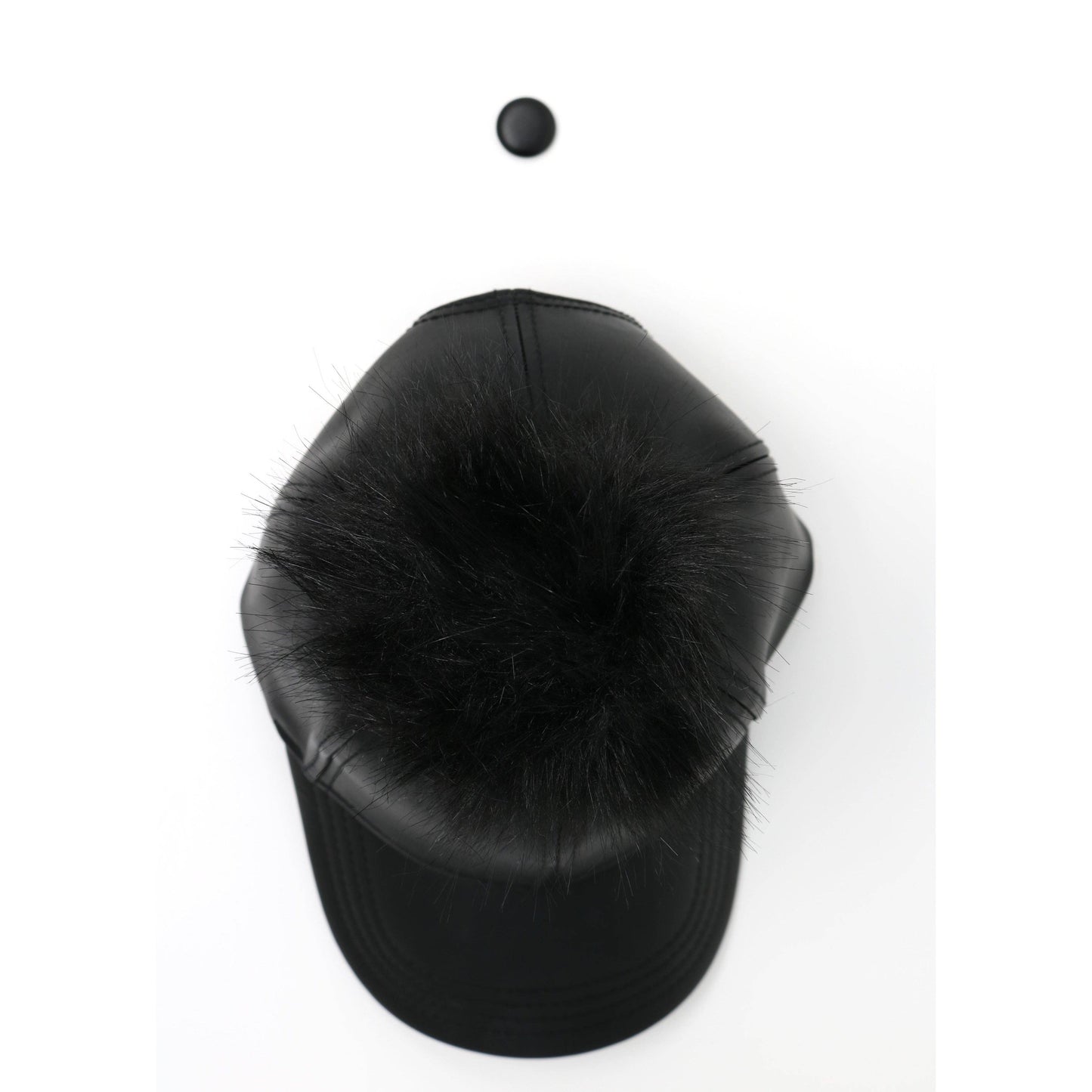 Faux Leather Fur Pom Baseball Hat