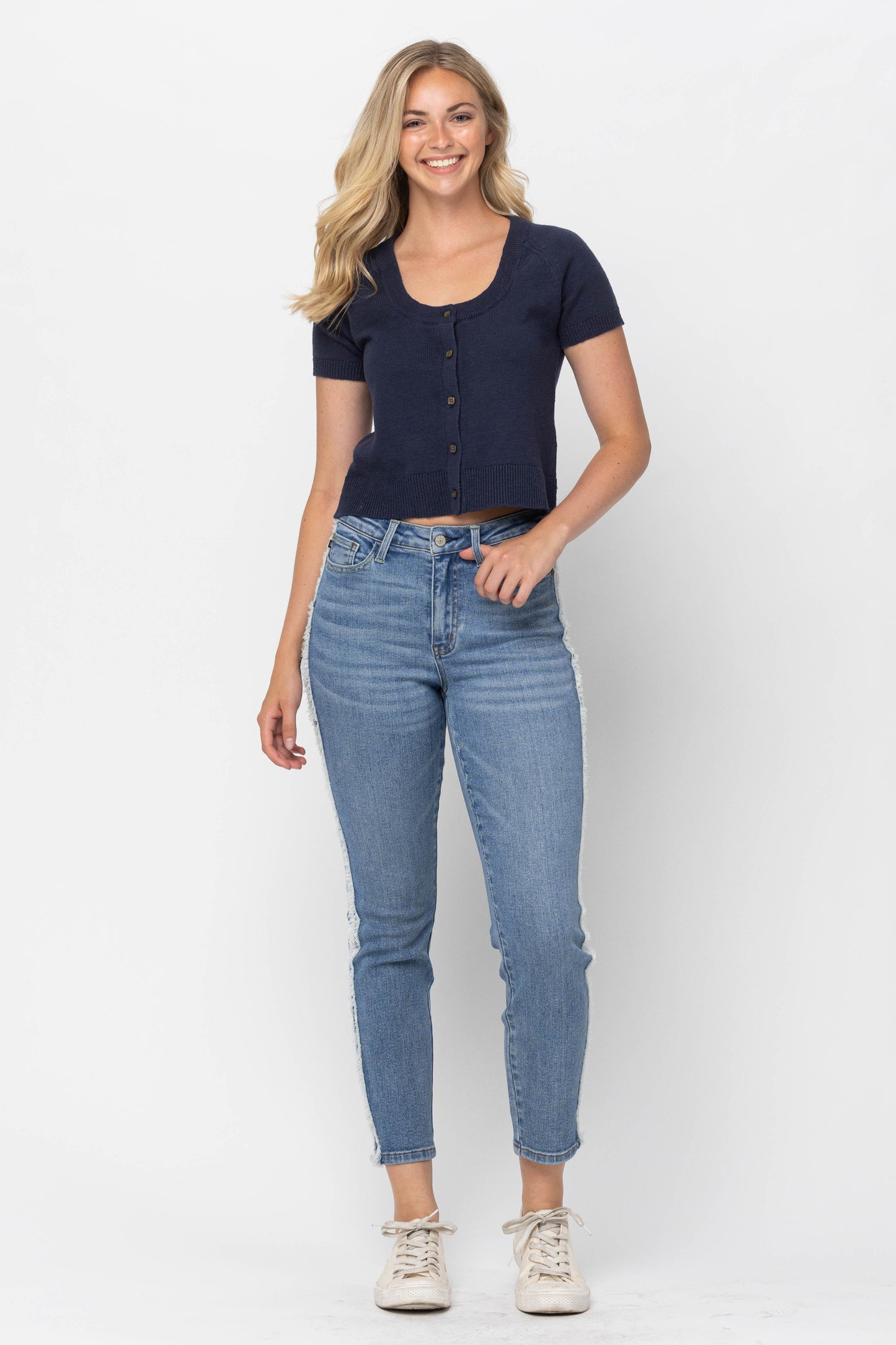 Judy Blue Mid Waist Slim Ankle with Frayed Side Seam Denim