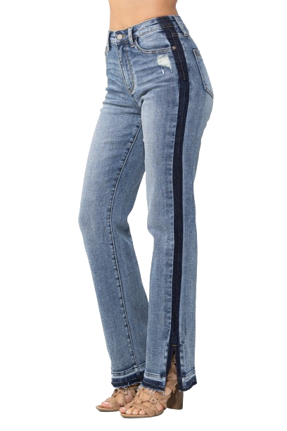 Judy Blue High Waist Side Seam Detail Slit Bootcut Denim