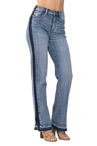 Judy Blue High Waist Side Seam Detail Slit Bootcut Denim