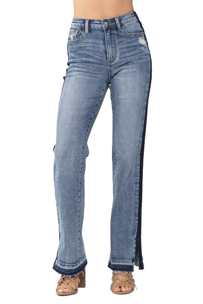 Judy Blue High Waist Side Seam Detail Slit Bootcut Denim