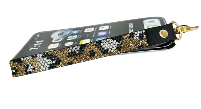 Jacqueline Kent Bling Phone Wrist Lanyard Gold Leopard