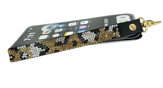 Jacqueline Kent Bling Phone Wrist Lanyard Gold Leopard
