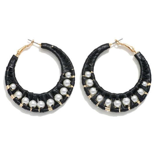 Black Raffia & Pearl Earrings
