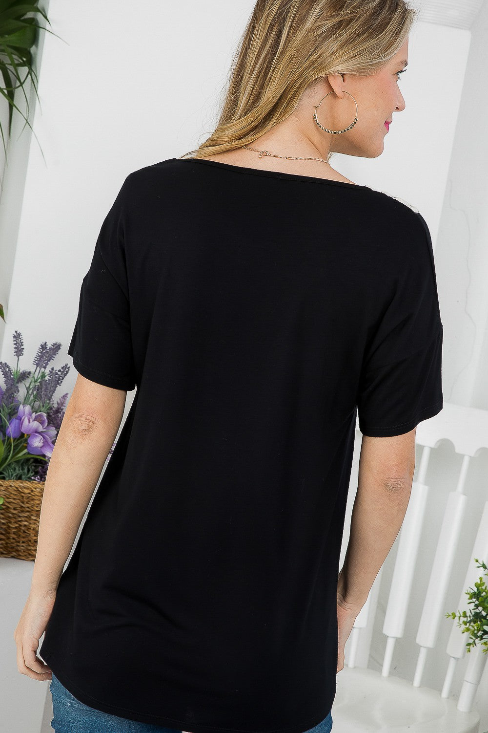 Crochet Detail V-Neck Top