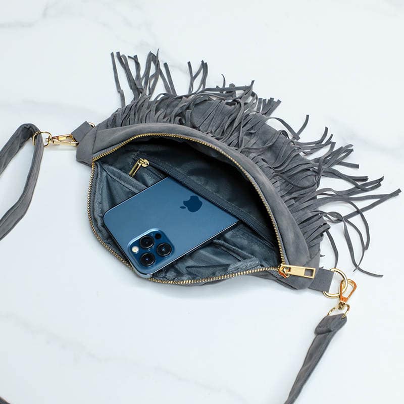 Faux Suede Fringe Belt Bag/Cross Body
