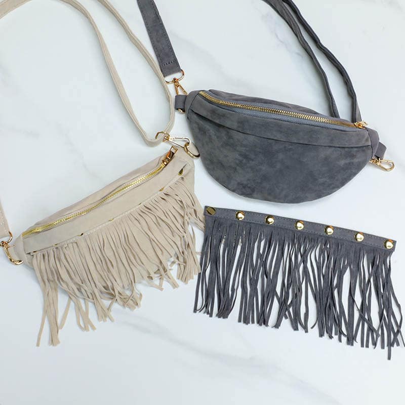 Faux Suede Fringe Belt Bag/Cross Body