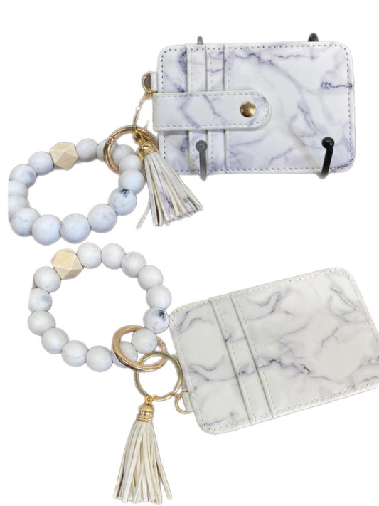 Bracelet Keychain Wallet White Marble