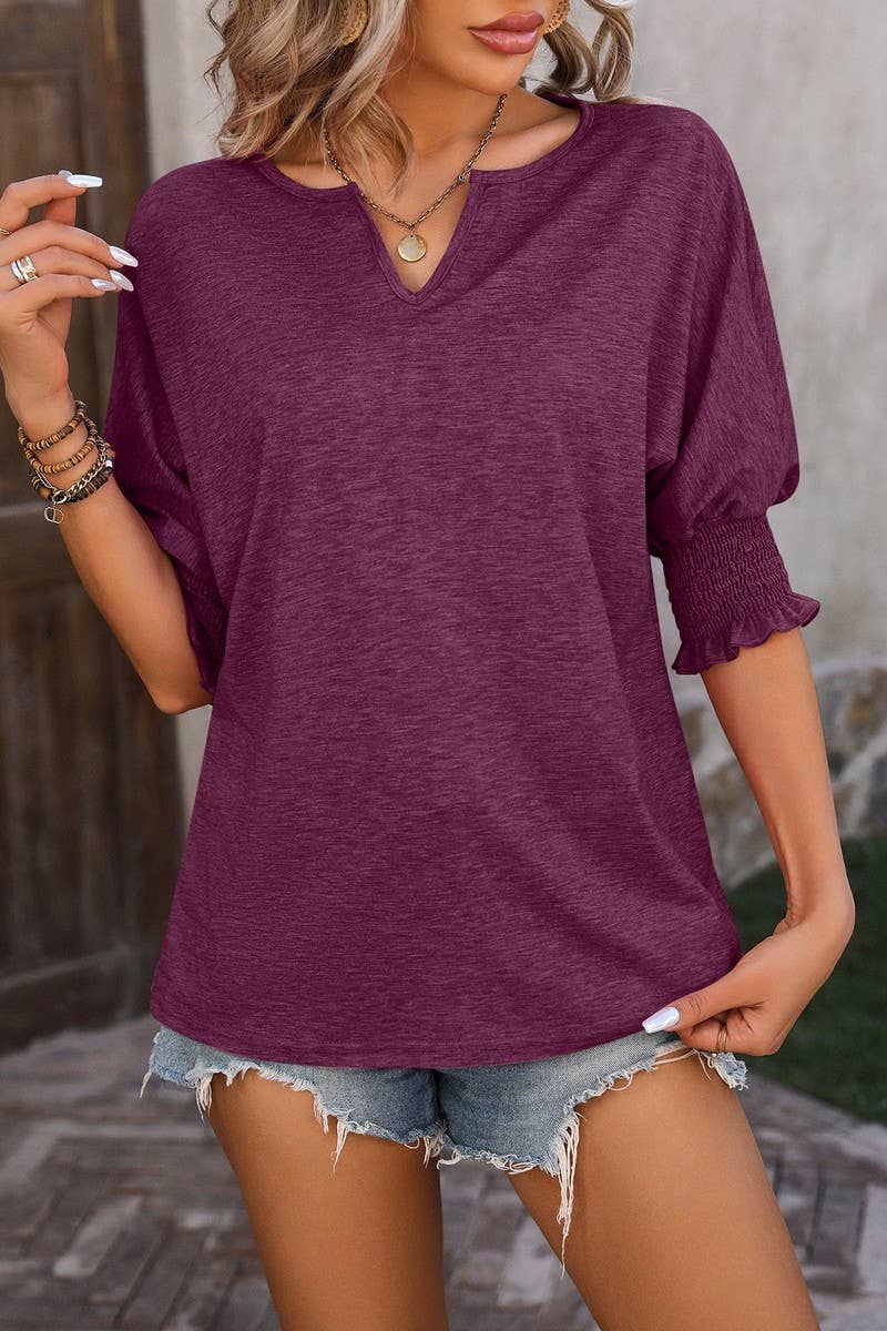 V-Neck Elbow Sleeve Top