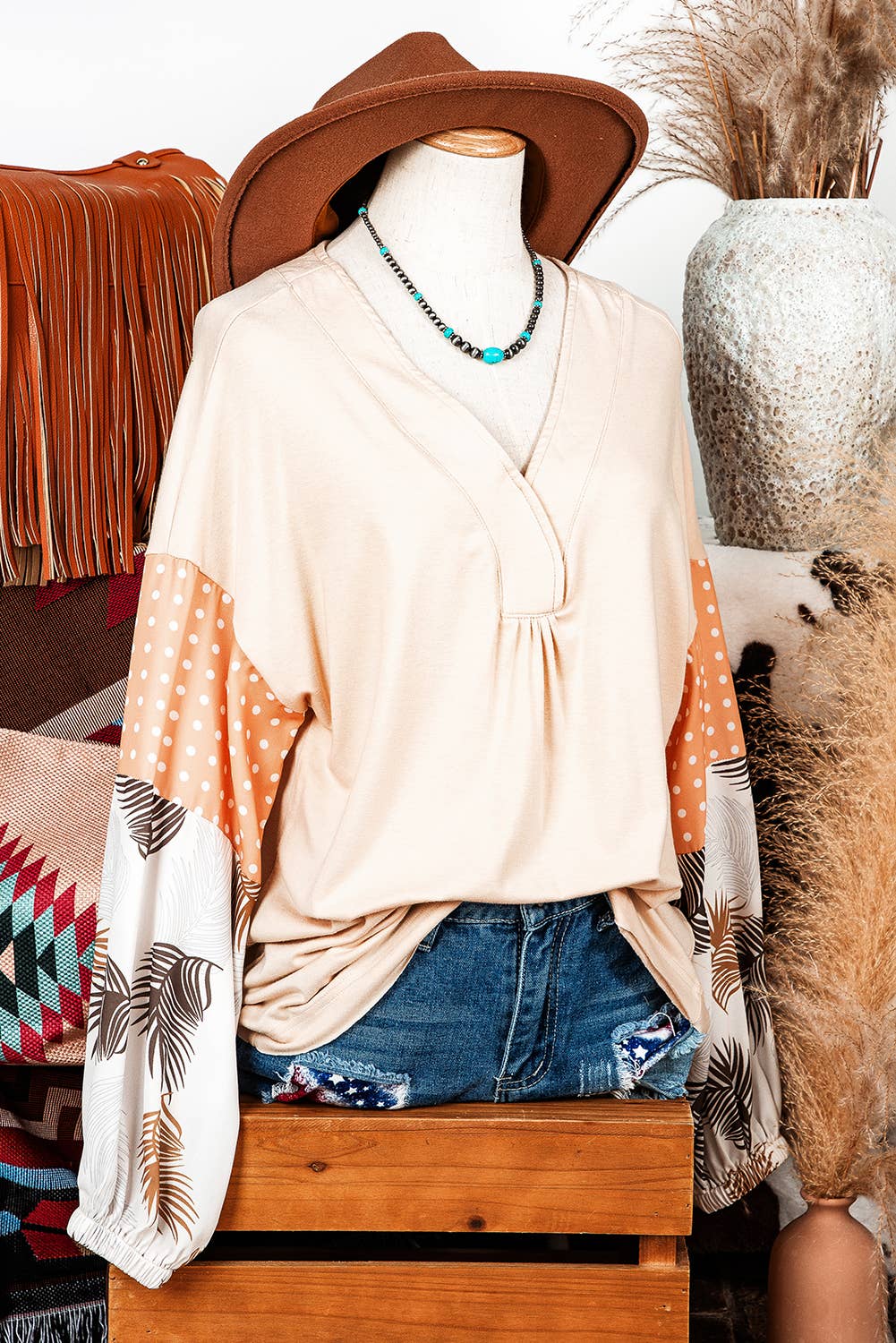 Western Leaves Knit Blouse