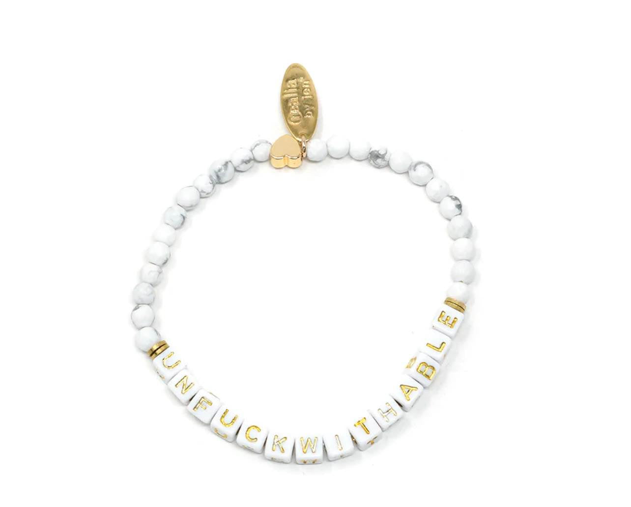 Tiny UNFUCKWITHABLE bracelet in Howlite