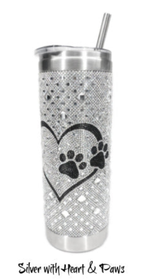 Jacqueline Kent Studded Tumbler in Silver Heart & Paws