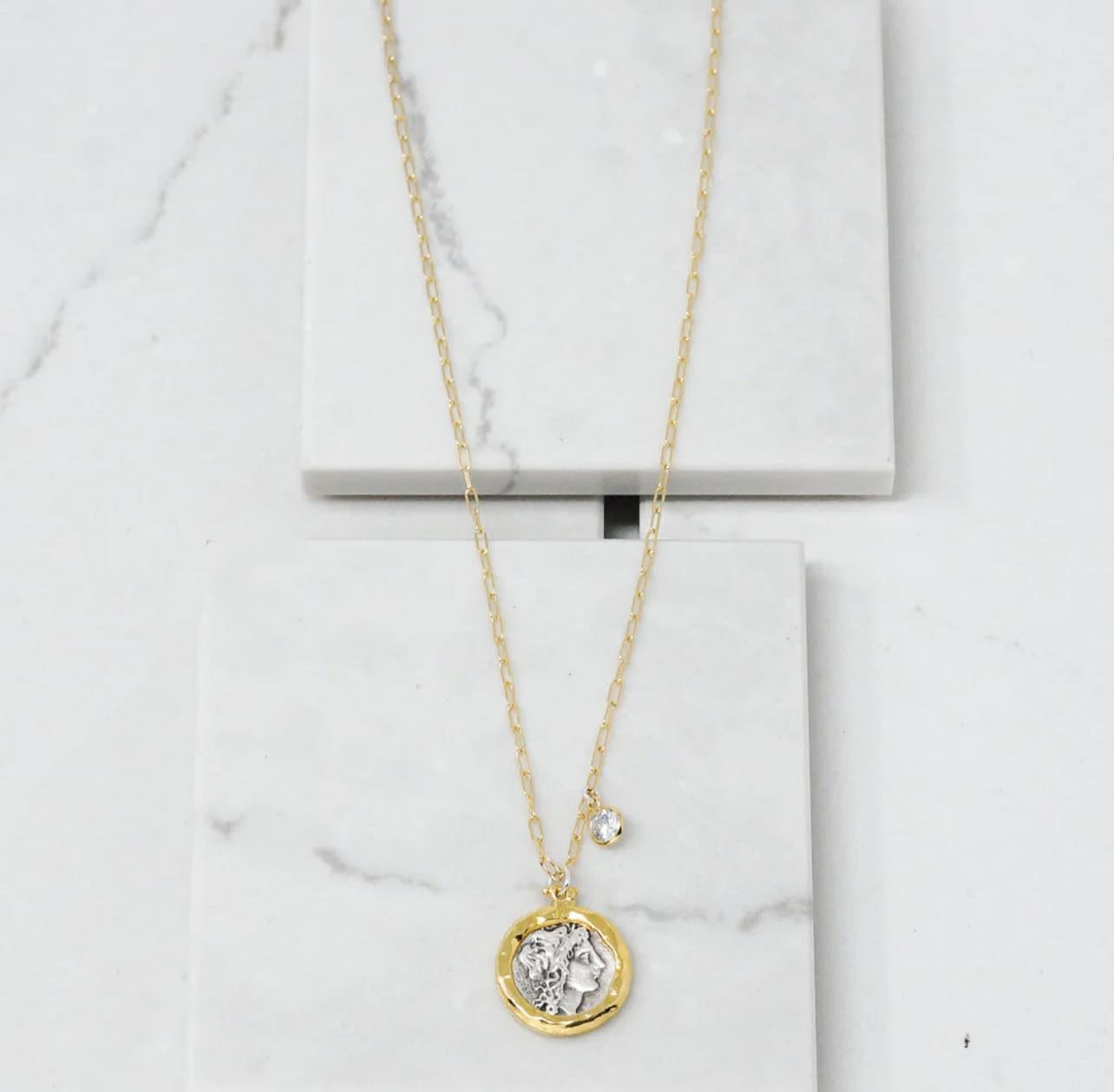 14K Gold Plated Brass Greek Coin Necklace