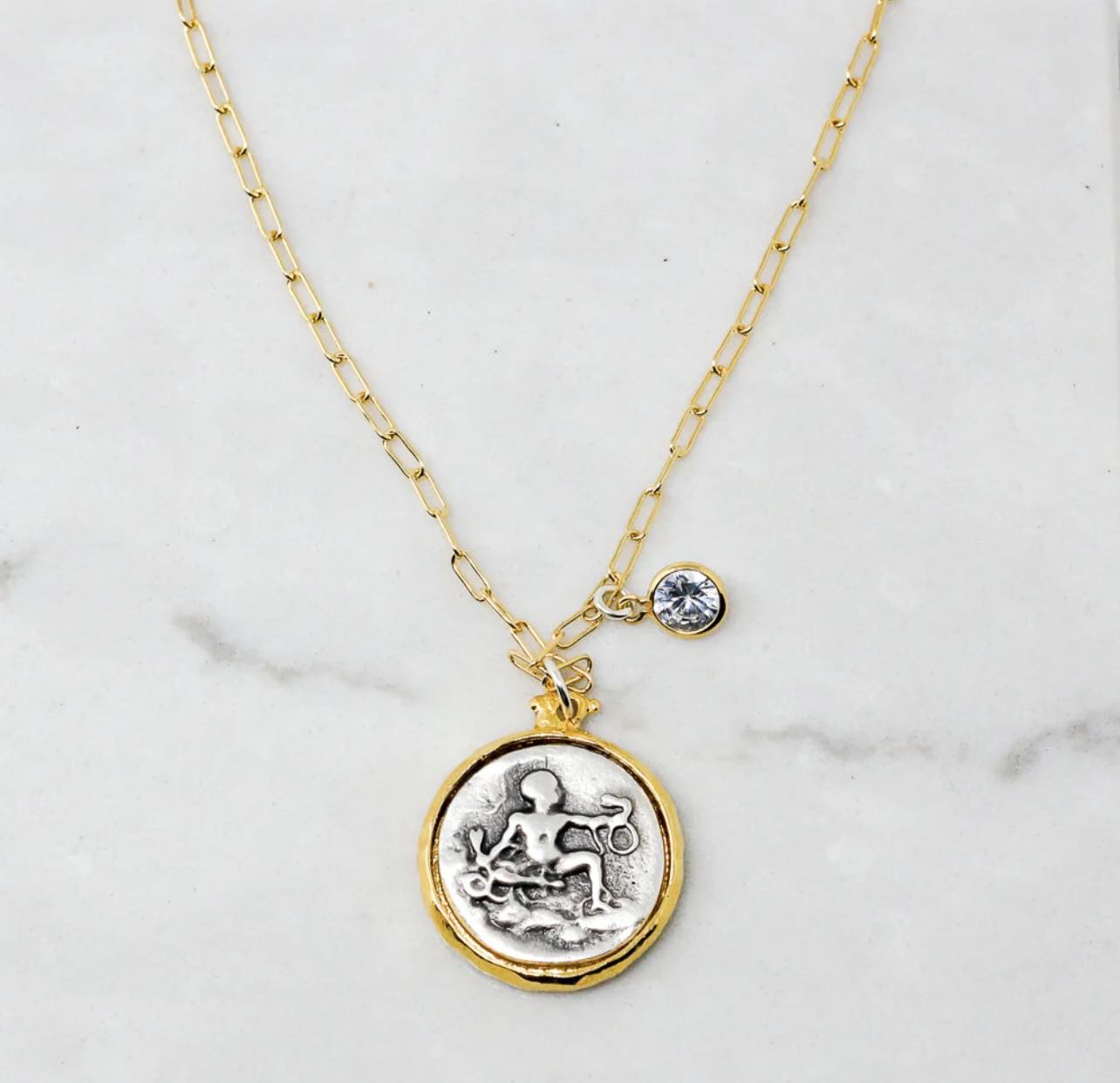 14K Gold Plated Brass Greek Coin Necklace