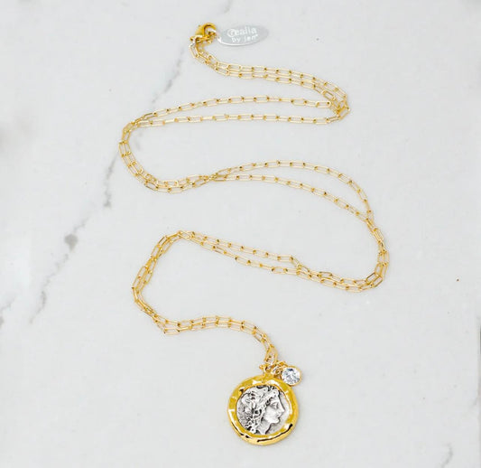 14K Gold Plated Brass Greek Coin Necklace