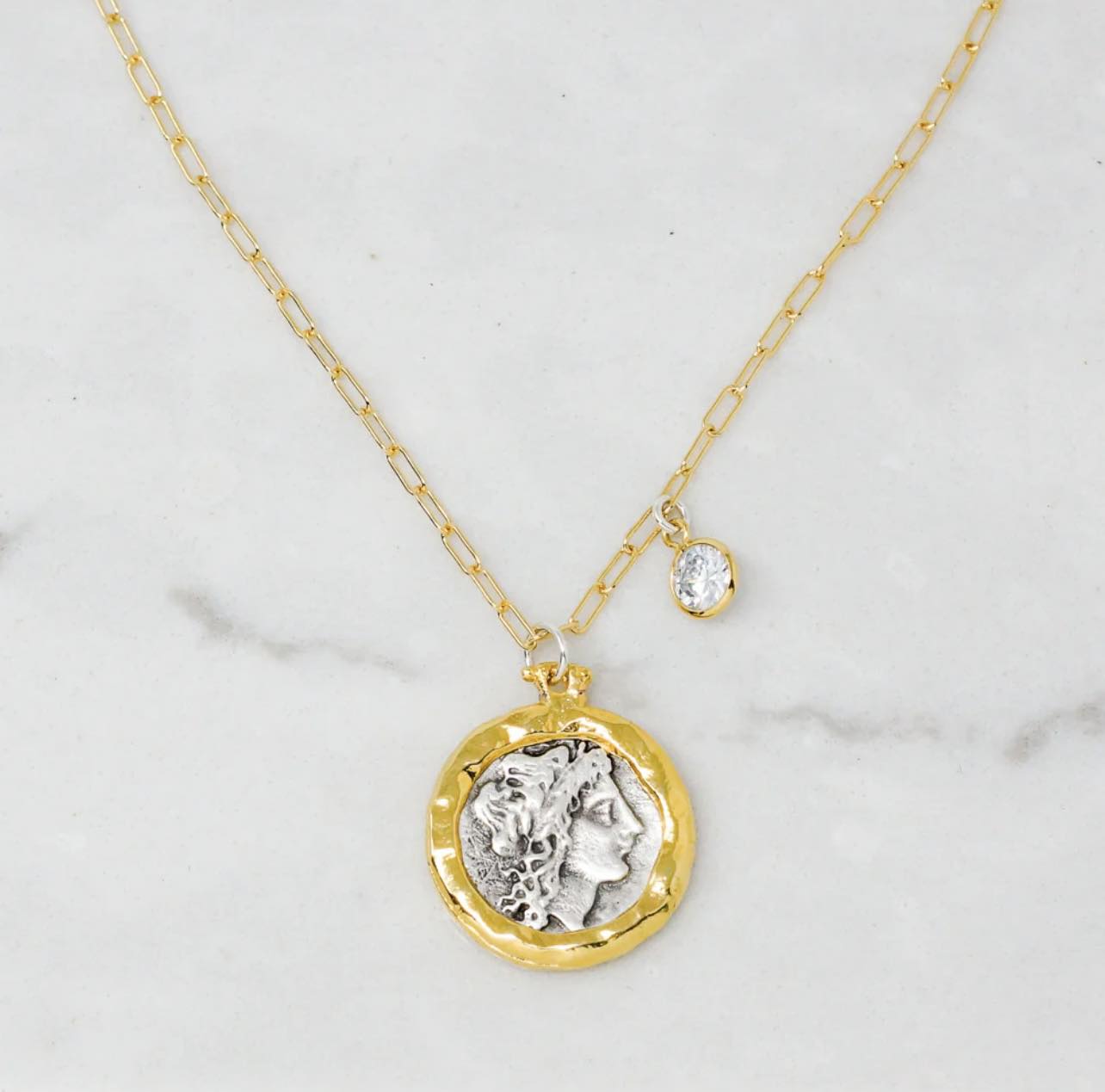 14K Gold Plated Brass Greek Coin Necklace