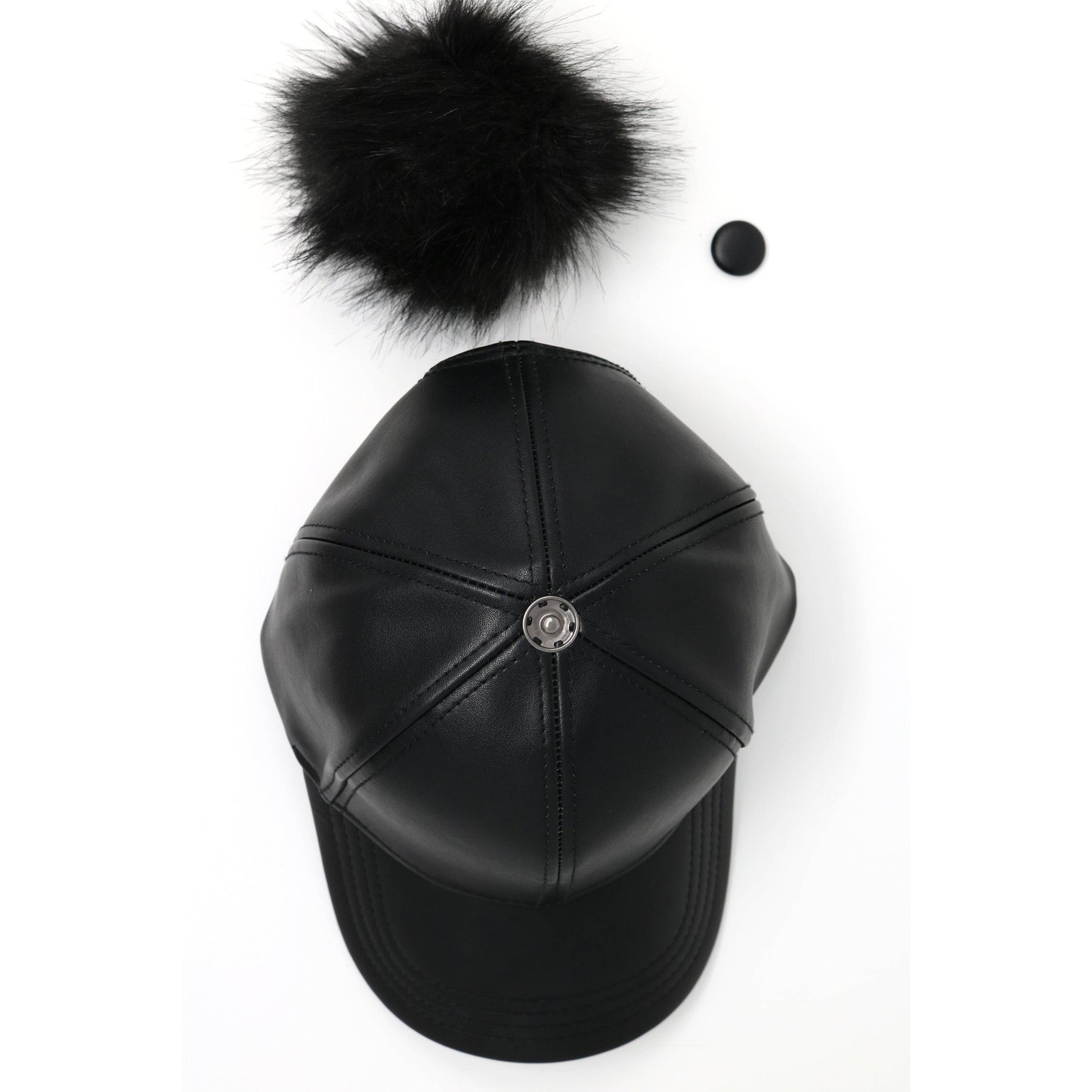 Faux Leather Fur Pom Baseball Hat
