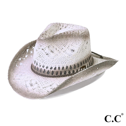 White Ombre Open Weave Cowboy Hat