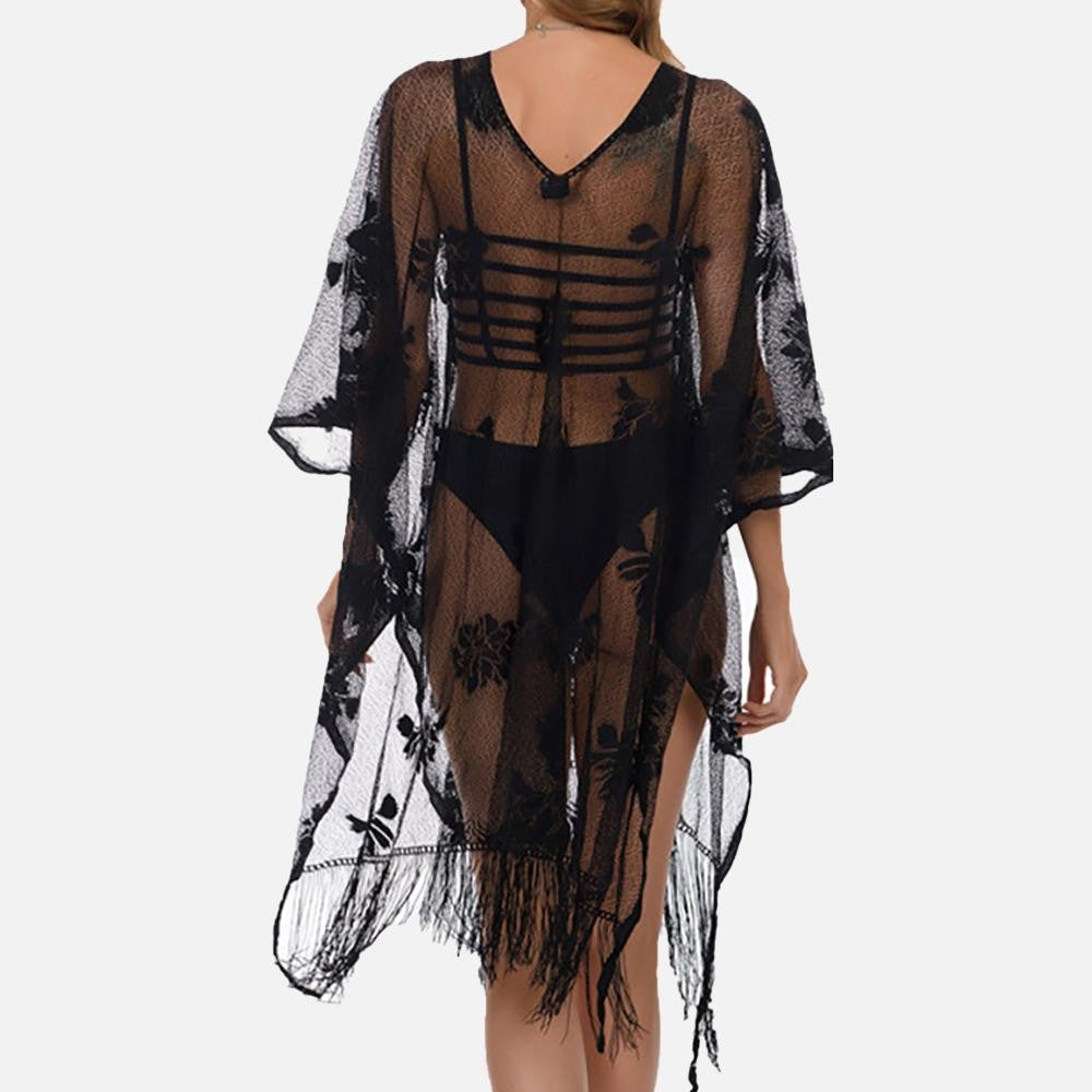 Floral Lace Poncho in Black