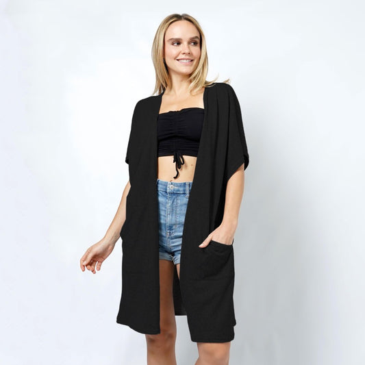 Black Simple Knit Kimono Cardigan