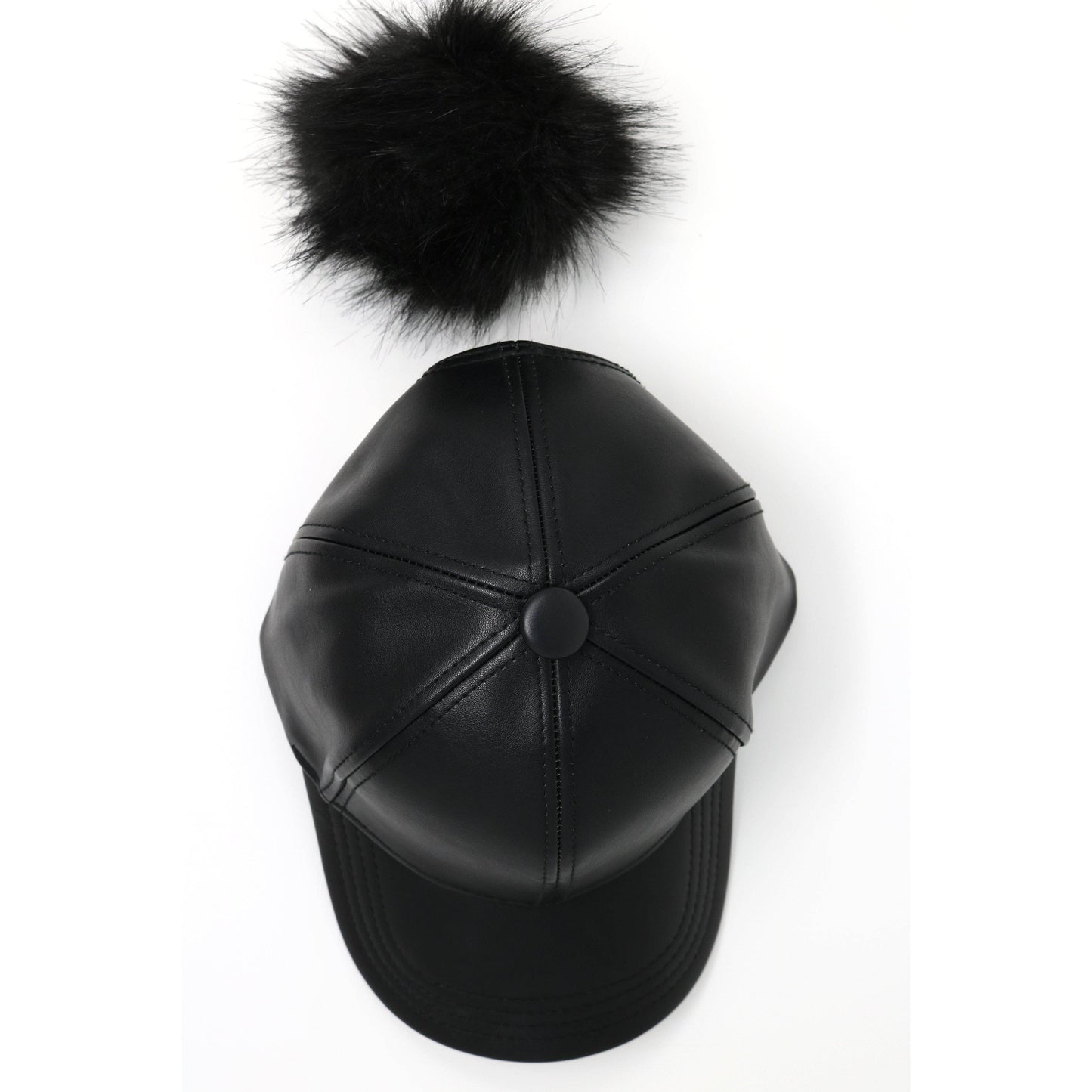 Faux Leather Fur Pom Baseball Hat