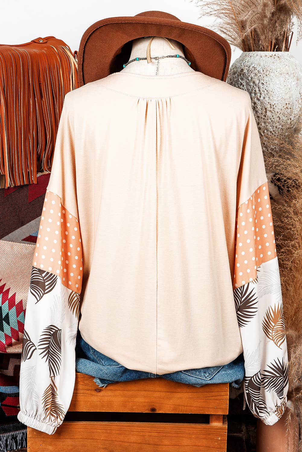 Western Leaves Knit Blouse