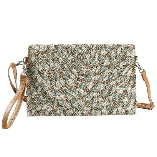 Aqua Lurex Straw Crossbody Handbag