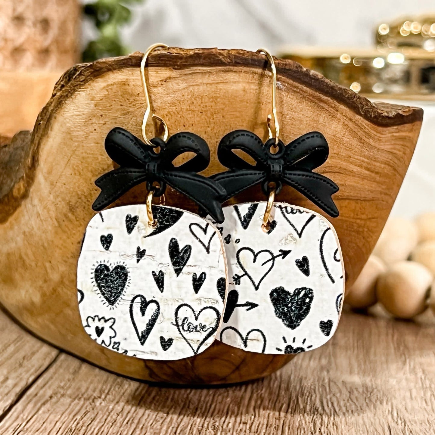 Black Ribbon Heart Earrings