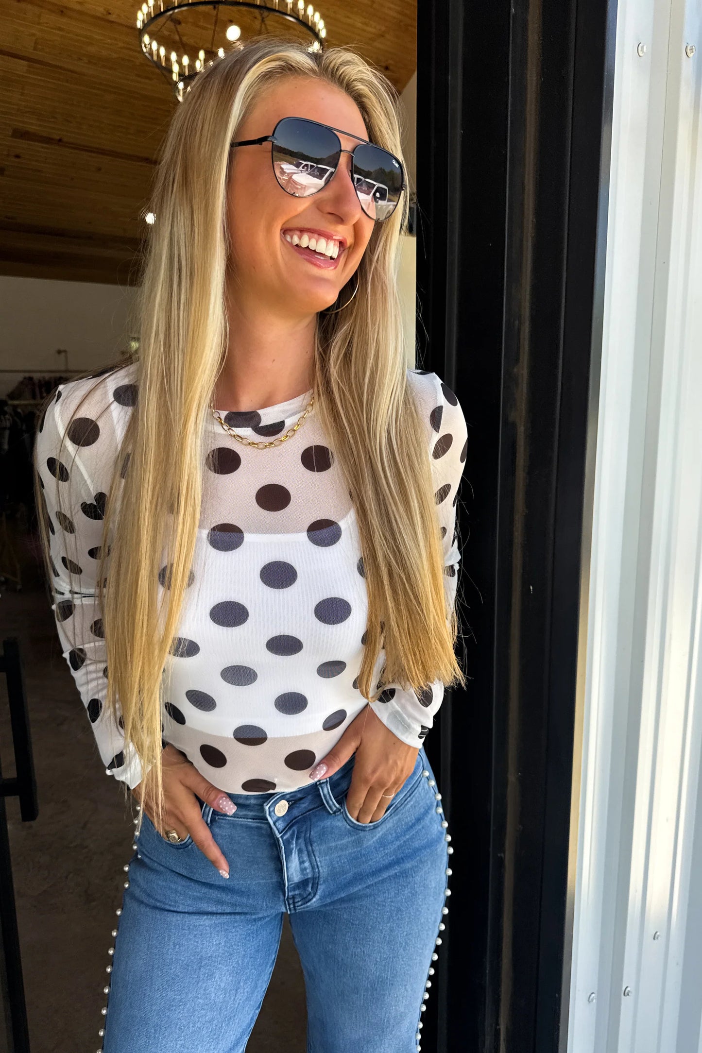 Print Sheer Mesh Tops