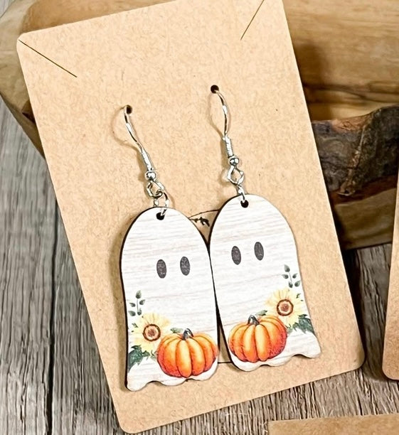 Hand Made Wood Ghost Earrings
