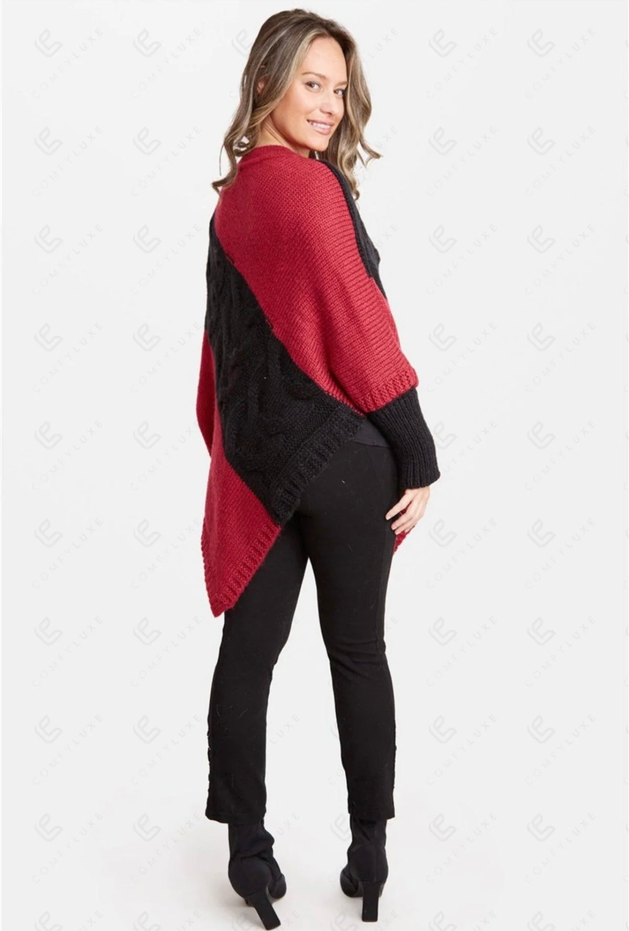 Poncho Sweater in Red & Black