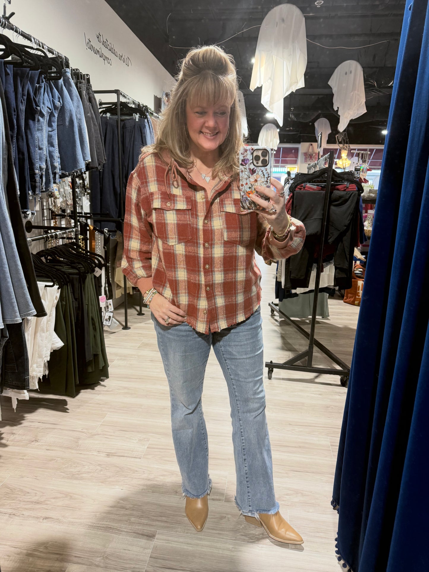 Red Plaid Hooded Shacket