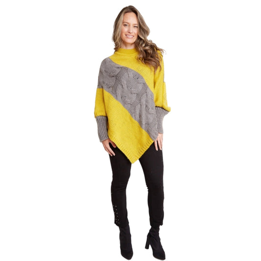 Mustard & Grey Poncho Sweater