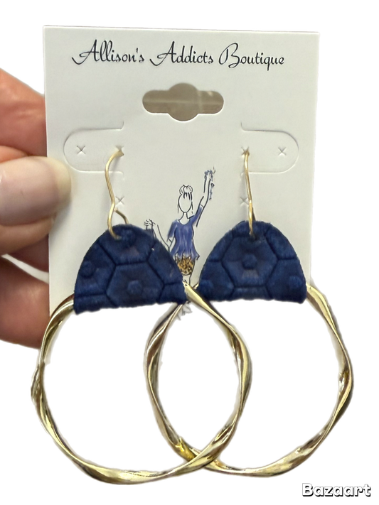 Blue Embossed Leather Hoop Earrings