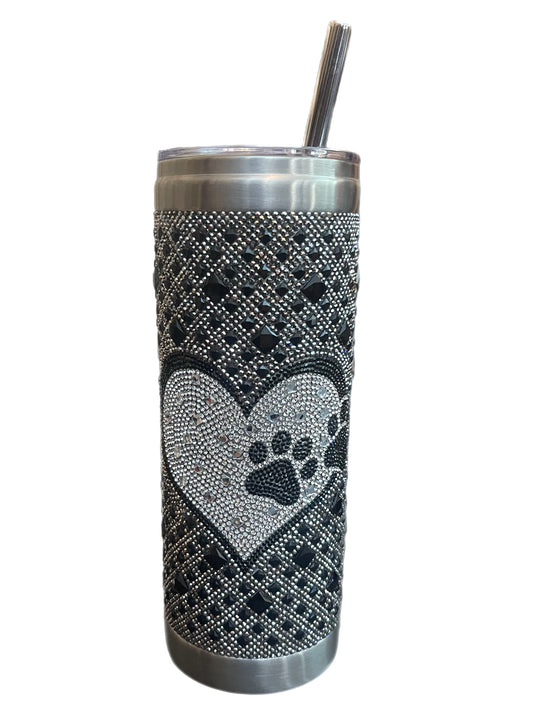 Jacqueline Kent Studded Tumbler Silver Heart With Paws