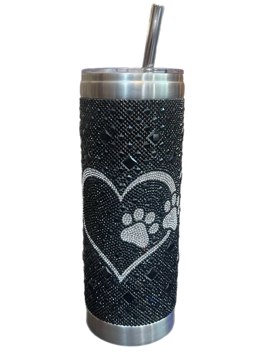 Jacqueline Kent Studded Tumbler Black Heart With Paws