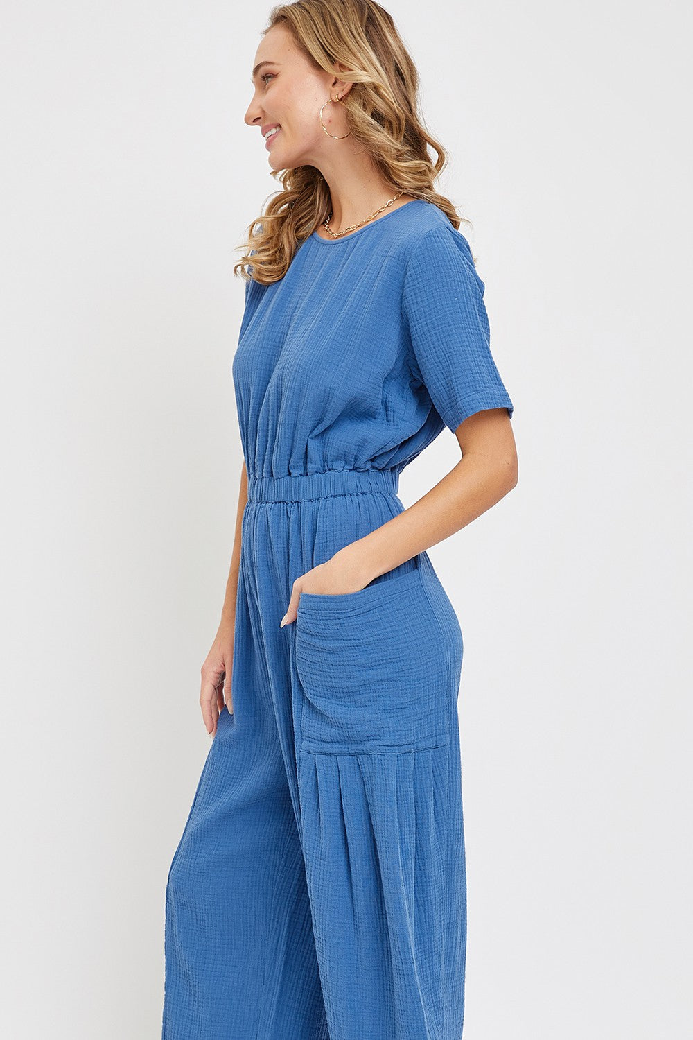 Cotton Gauze Jumpsuit in Indigo