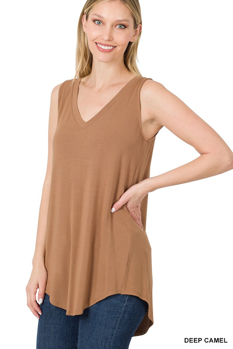 Modal V-Neck Hi-Low Tank in Deep Camel