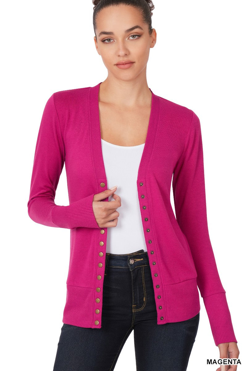 Snap Front Cardigan in Magenta