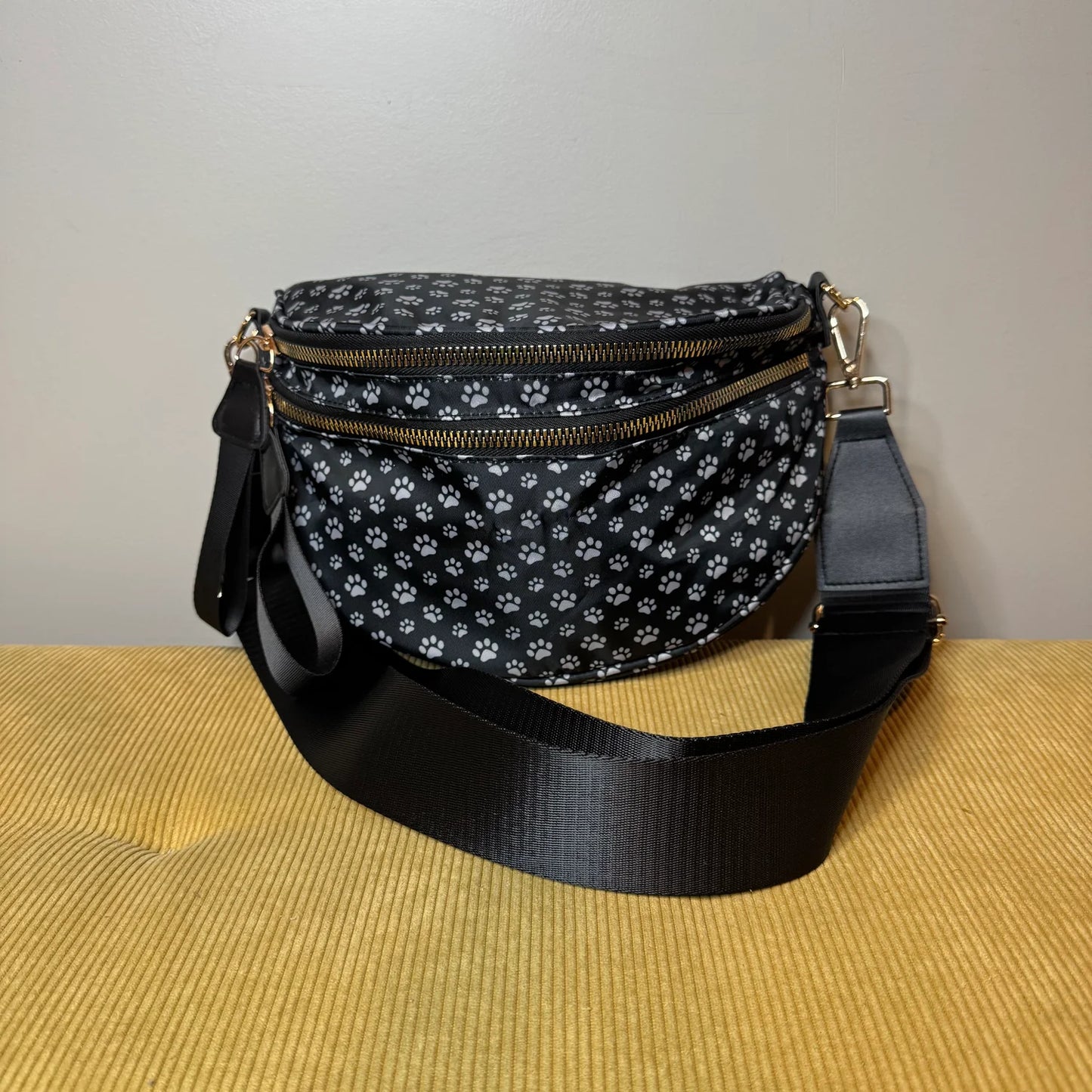 Paw Print Grey Nylon Crossbody Bag