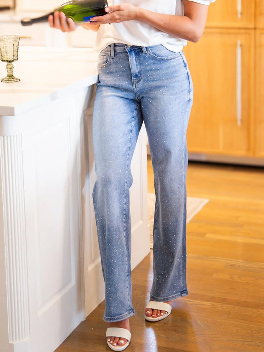 Rhinestone Embellished Denim