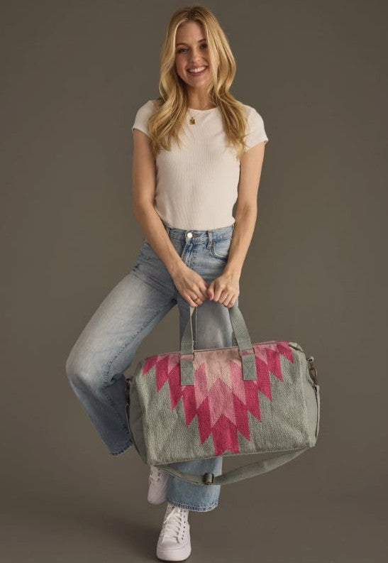Pink & Grey Woven Overnighter Bag