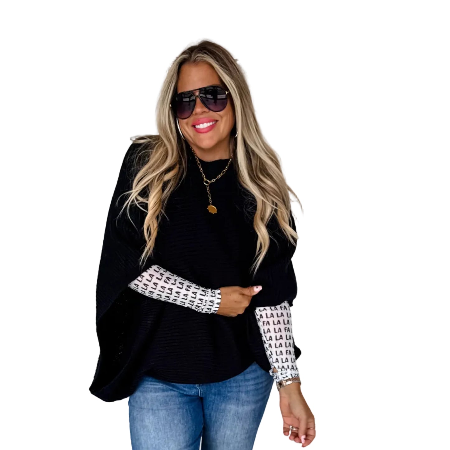 Black Bubble Poncho Sweater