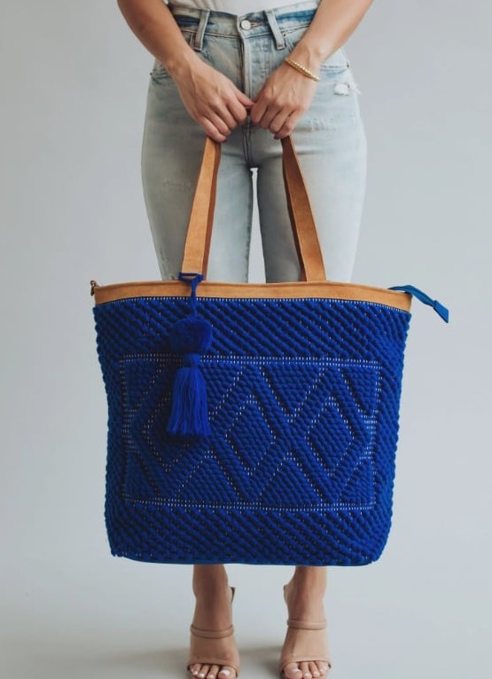 Electric Blue Diamond Pattern Tote Bag