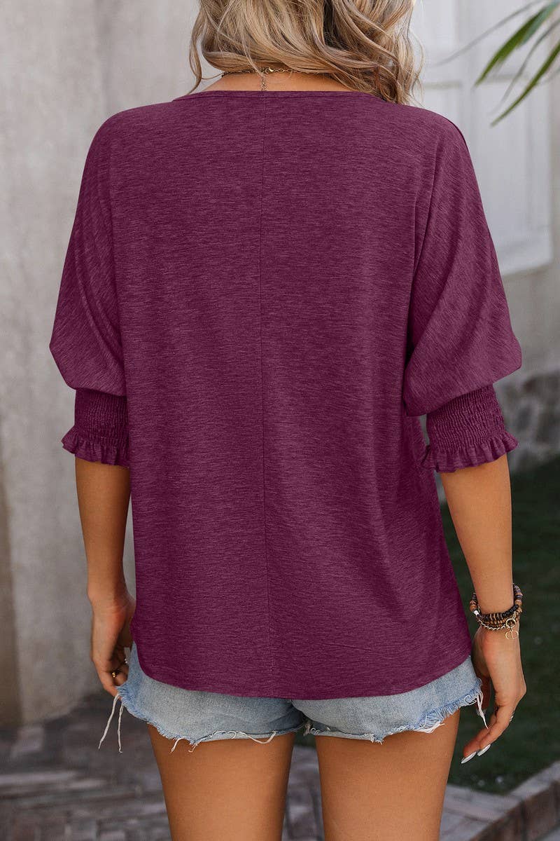 V-Neck Elbow Sleeve Top